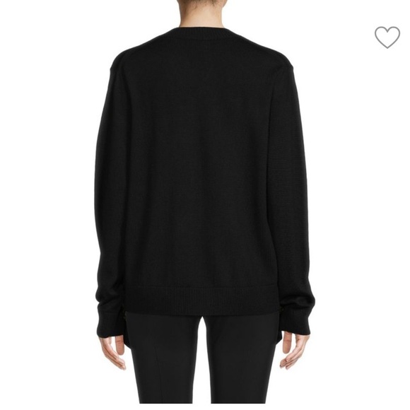 BURBERRY womens V-neck Silk twill-paneled merino wool sweater size M - Picture 5 of 15